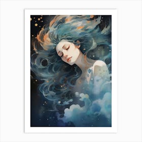 An ethereal being in moonlit sky Art Print