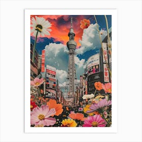 Osaka   Floral Retro Collage Style 3 Art Print