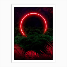 Neon landscape: Red Circle & tropic [synthwave/vaporwave/cyberpunk] — aesthetic retrowave neon poster Art Print