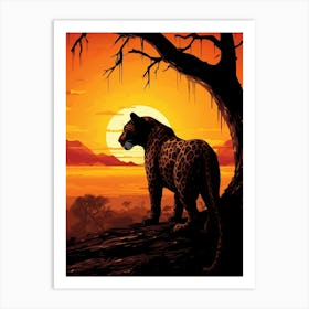 African Leopard Sunset Silhouette Painting 3 Art Print