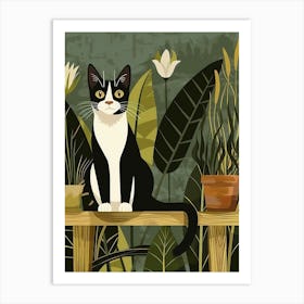 Cat Sitting On A Wooden Bench Art Print