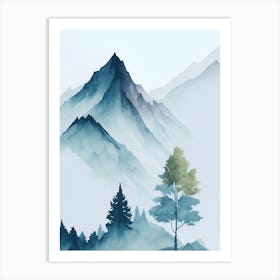 Mountain And Forest In Minimalist Watercolor Vertical Composition 240 Art Print