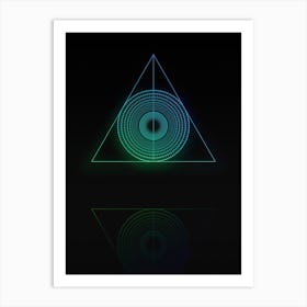 Neon Blue and Green Abstract Geometric Glyph on Black n.0415 Art Print