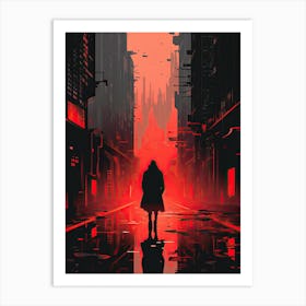 Futuristic city landscape, Cyberpunk city Art Print