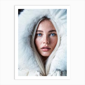 Extreme Closeup Macro Photography Style Half Of A Blue Eyed Womans Face With Freckles White Hair Art Print