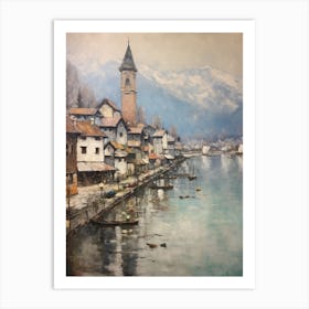 Vintage Winter Painting Lucerne Switzerland Art Print
