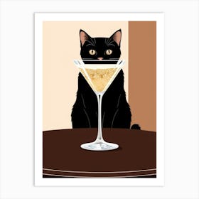 Black Cat With Martini Art Print