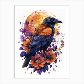 Raven And Flowers Art Print