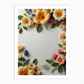 Floral Frame On White Background Art Print