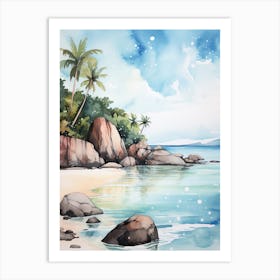 Watercolour Of Anse Source D Argent   La Digue Seychelles 2 Art Print