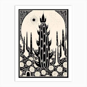B&W Cactus Illustration Ladyfinger Cactus 4 Art Print