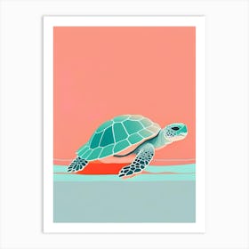 A Single Sea Turtle In Coral Reef, Sea Turtle Simplicty 1 Art Print