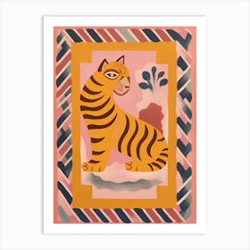 Pink Folk Tiger 3 Art Print