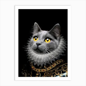 Grey Betty The Cat In Armor Pet Portraits Art Print