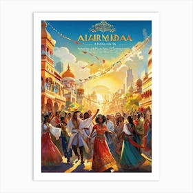 A Multicultural Parade Illustrative Poster Style Showcasing Various Ethnic Groups Dressed In Tradi Art Print