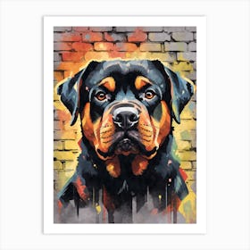 Aesthetic Rottweiler Dog Puppy Brick Wall Graffiti Artwork Art Print