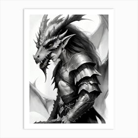 Dragonborn Black And White Painting (24) Art Print