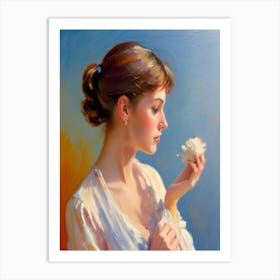 Woman Holding A Flower Art Print