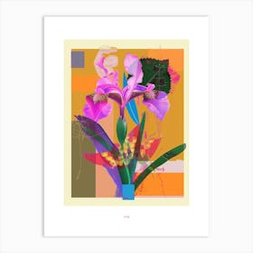 Iris 1 Neon Flower Collage Poster Art Print