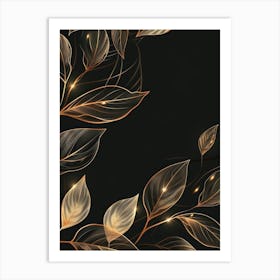 Gold Leaves On Black Background 1 Art Print