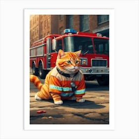 Cat In Firefighter Uniform Art Print