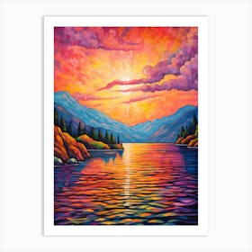 Lake Chelan Washington Pointillism 3 Art Print