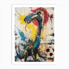 Dinosaur Playing Football Paint Splash Scribble 3 Art Print