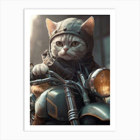 Cat Riding A Motorcycle Art Print