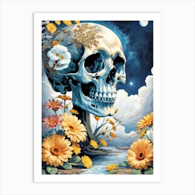 Surrealist Floral Skull Painting (25) Art Print