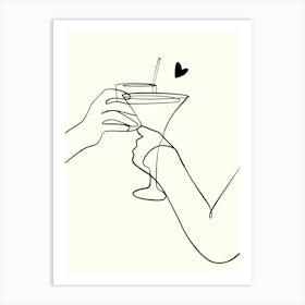 Valentine'S Day Cocktail Monoline Hand Drawing Aesthetic Illustration Art Print