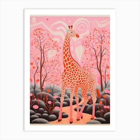 Pink Giraffe & Plants 2 Art Print