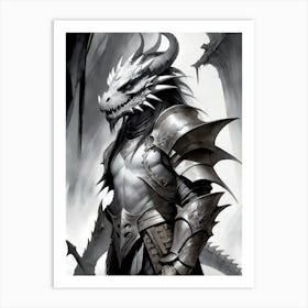 Dragonborn Black And White Painting (6) Art Print