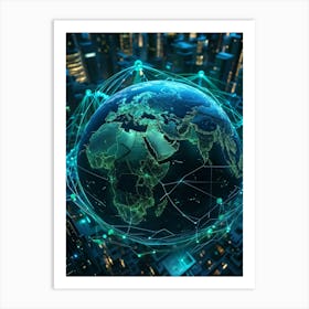 A Complex Network Of Intertwining Glowing Fibers Representing Global Telecom Connections And Financi (5) Art Print