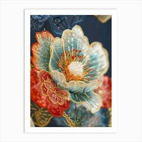 Asian Flower Embroidery Art Print