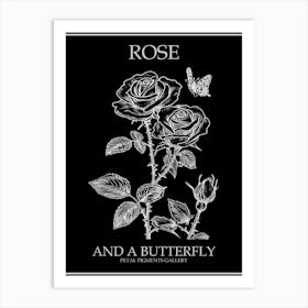 Butterfly Rose Line Drawing 3 Poster Inverted Art Print