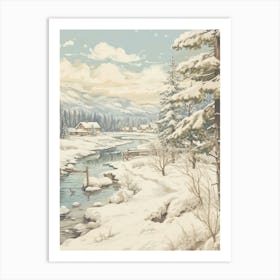 Vintage Winter Illustration Lapland Finland 3 Art Print