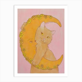 Cat On The Moon Art Print