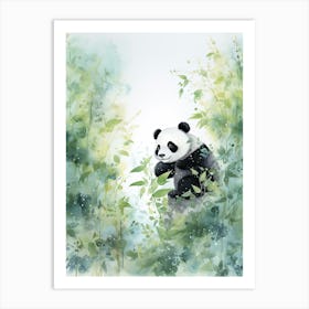 Panda Art Birdwatching Watercolour 3 Art Print