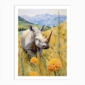 Colourful Rhino With Plants 3 Art Print