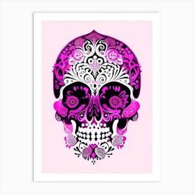 Skull With Intricate Henna Designs 1 Pink Mexican Art Print