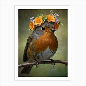 Robin With Flowers 3 Art Print