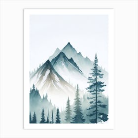 Mountain And Forest In Minimalist Watercolor Vertical Composition 131 Art Print