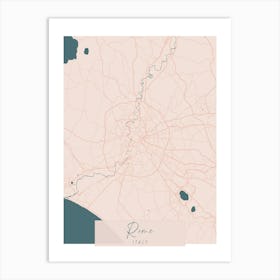 Rome Italy Pink and Blue Cute Script Street Map 1 Art Print