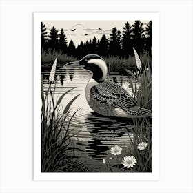 Duck In The Water Art Print