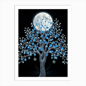 Blue Tree With Moon Art Print