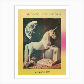 Retro Unicorn In Space With A Computer Retro Collage 1 Poster Art Print