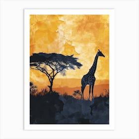 Giraffe And Acacia At Sunset, Africa Art Print