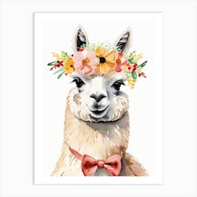 Baby Alpaca Wall Art Print With Floral Crown And Bowties Bedroom Decor (21) Art Print
