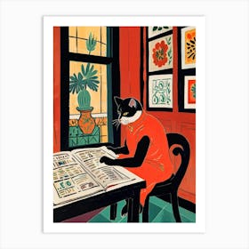 Cat Reading Newspaper 5 Art Print