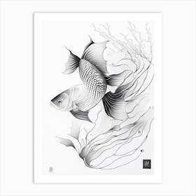 Hikari Moyo Koi Fish Minimal Line Drawing Art Print
